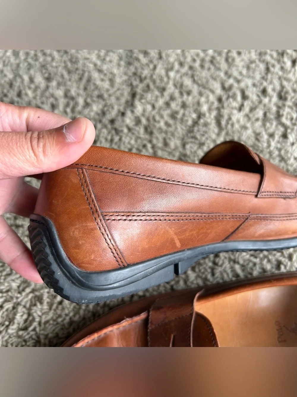 Polo Ralph Lauren Brown Leather Penny Loafers Mens 8 D Slip-On Classic Moc-Toe
